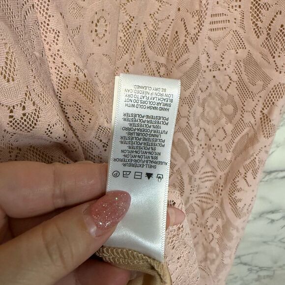 NEW DRESS THE POPULATION Leanne Floral Lace Overlay Soft Pink Bodycon Dress Sz M - Picture 6 of 9